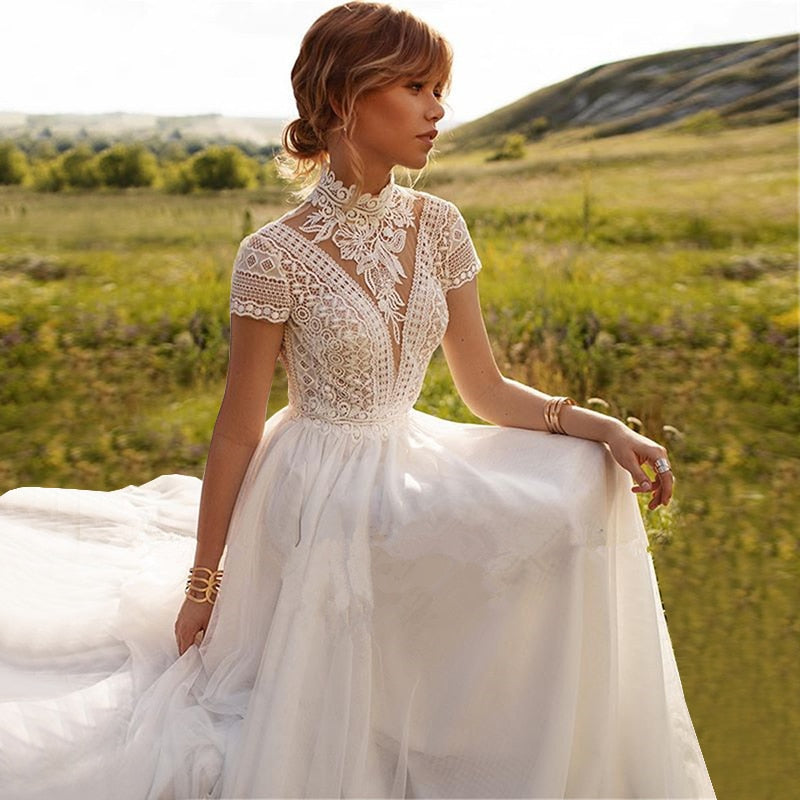 Boho Lace High Neck Wedding Dress I Love that Boho | Love that Boho Boho Lace High Neck Wedding Dress I Love that Boho | Love that Boho