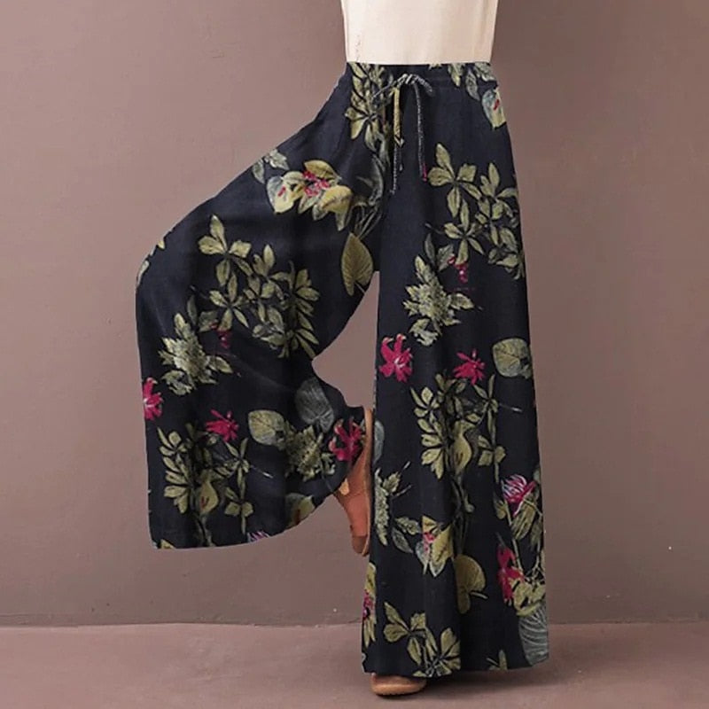 Floral Print Wide Leg Casual Pants, boho pants, wide leg boho pants, wide leg floral pants