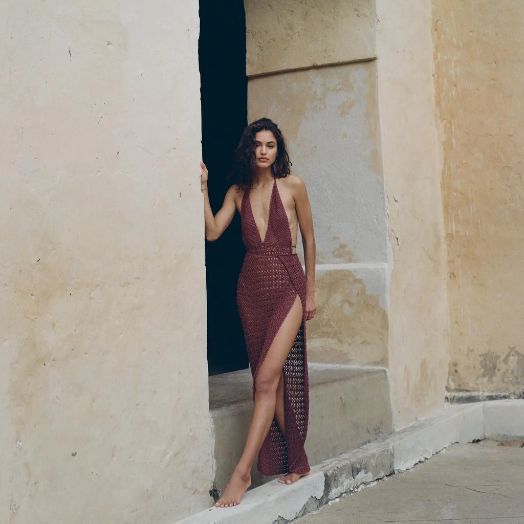 Deep V Neck Backless Knit Maxi Dress I Love that Boho | Love that Boho Deep V Neck Backless Knit Maxi Dress I Love that Boho | Love that Boho