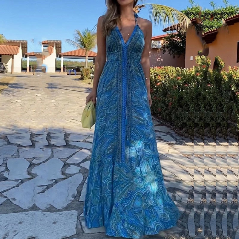 Boho Backless Maxi Dress multiple prints I Love that Boho Love