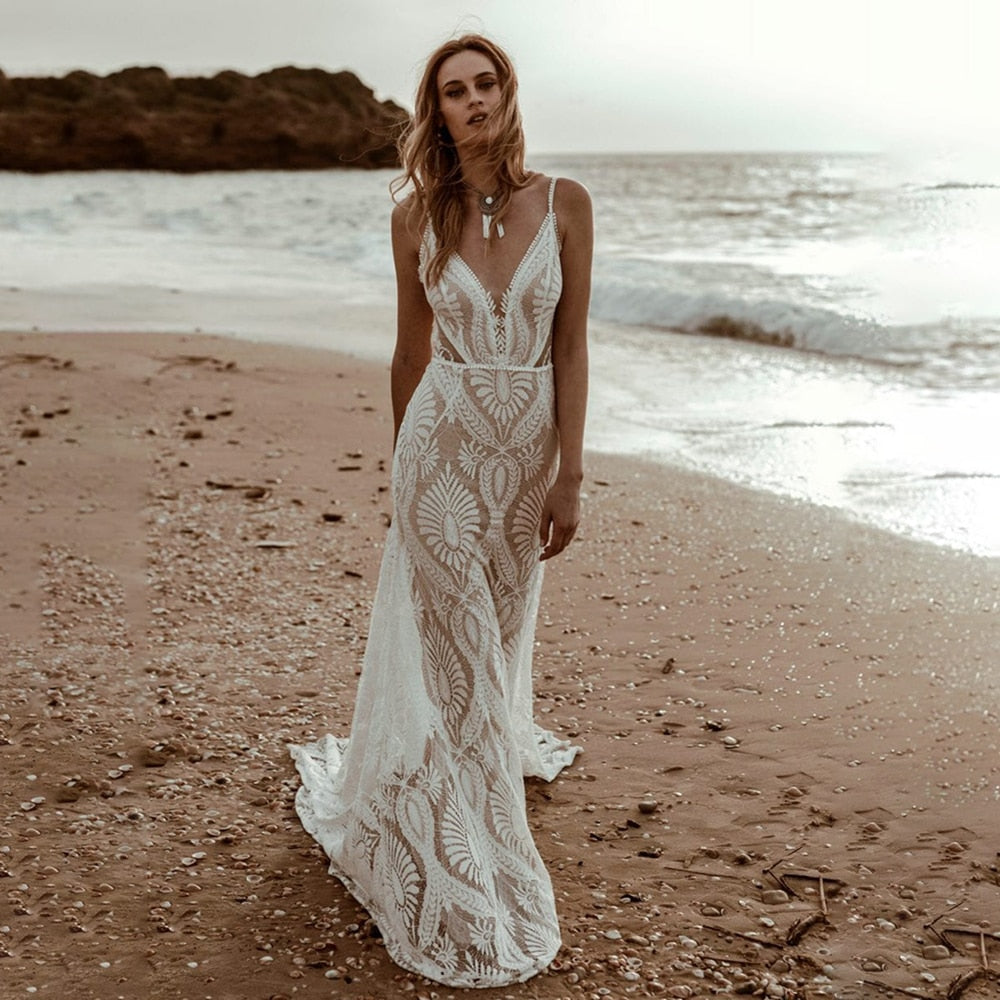 Lace Mermaid Backless Wedding Dress I Boho Bridal I Love that Boho | Love that Boho Lace Mermaid Backless Wedding Dress I Boho Bridal I Love that Boho | Love that Boho