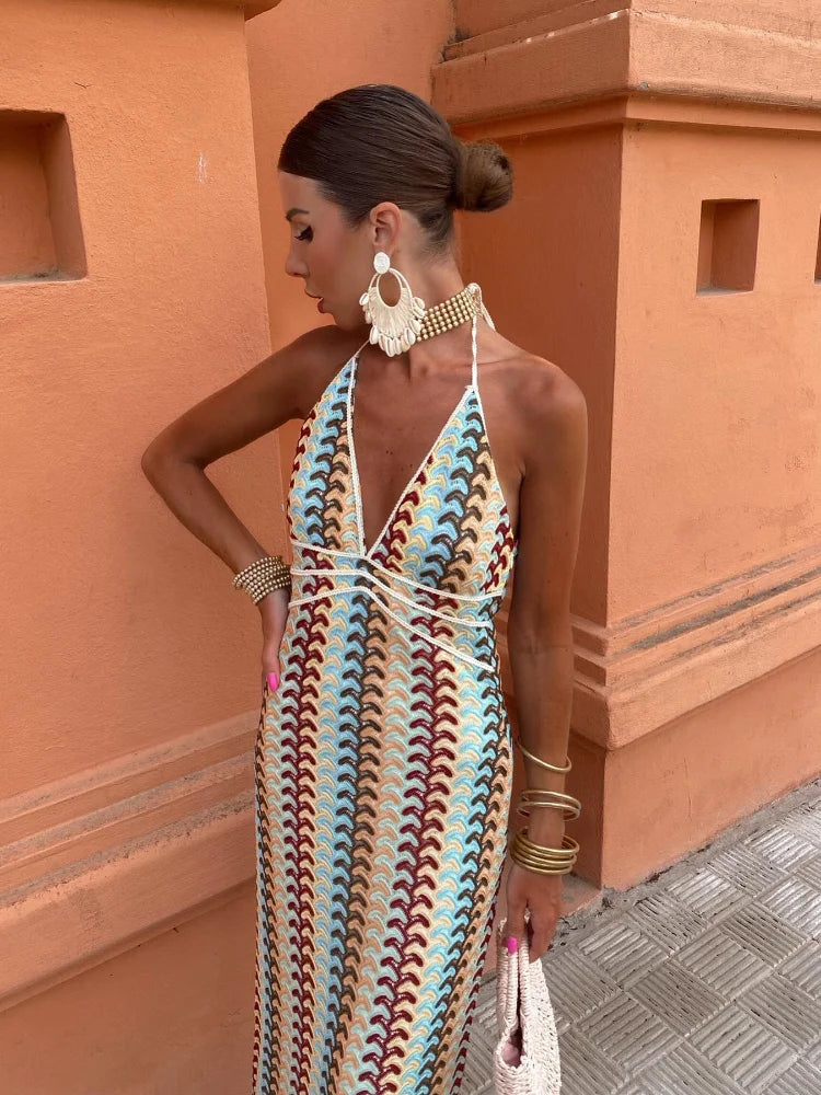 Backless Halter Pattern Maxi Dress I Love that Boho | Love that Boho Backless Halter Pattern Maxi Dress I Love that Boho | Love that Boho