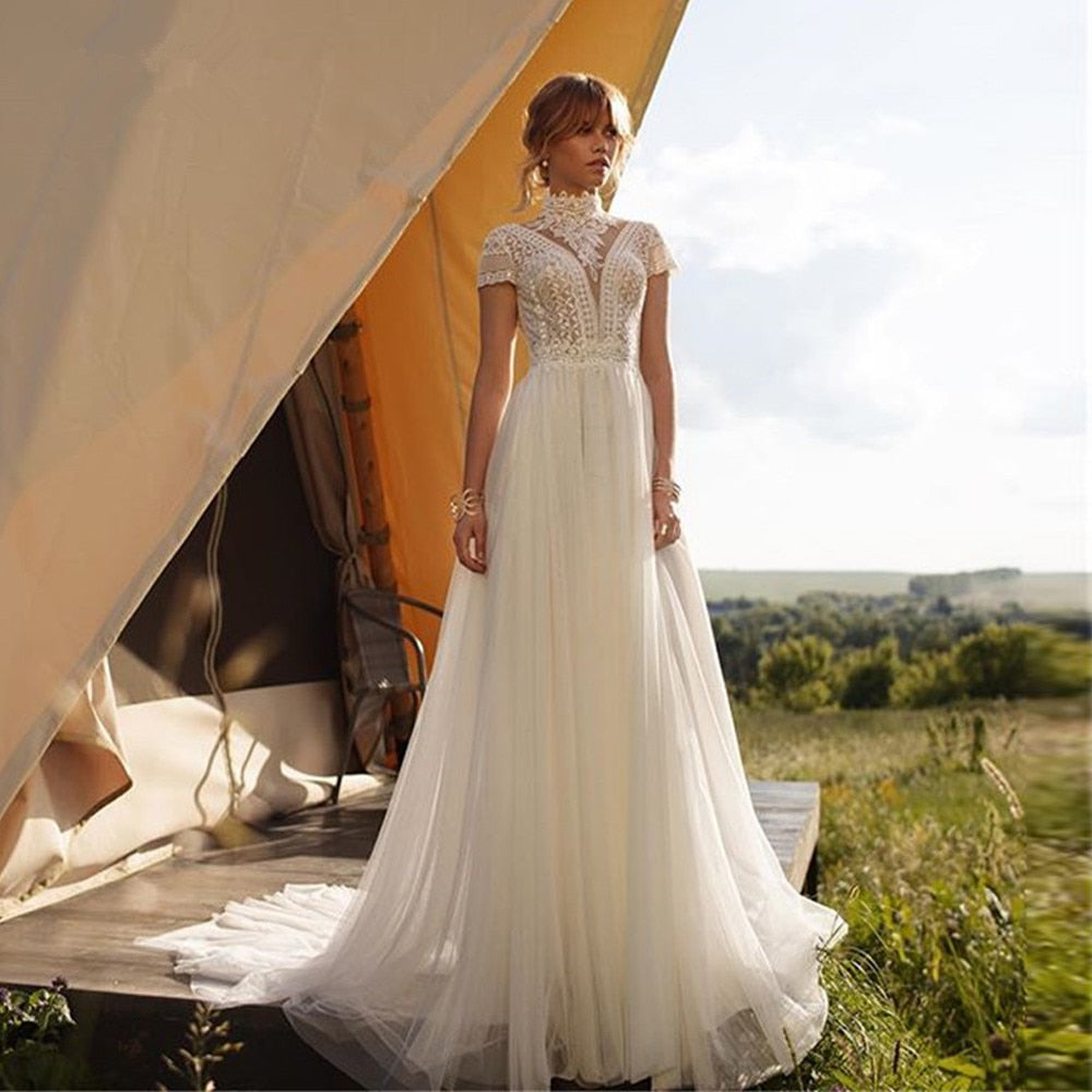 Boho Lace High Neck Wedding Dress I Love that Boho