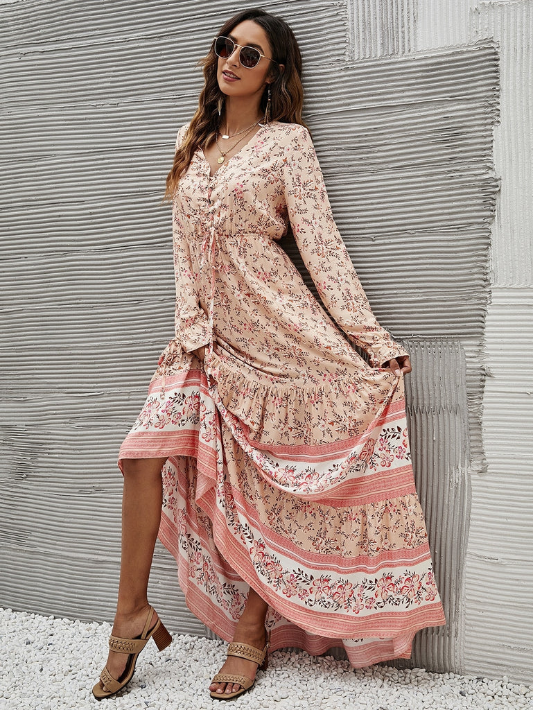 Lace Up Ruffle Long sleeve Dress I Love that Boho | Love that Boho Lace Up Ruffle Long sleeve Dress I Love that Boho | Love that Boho