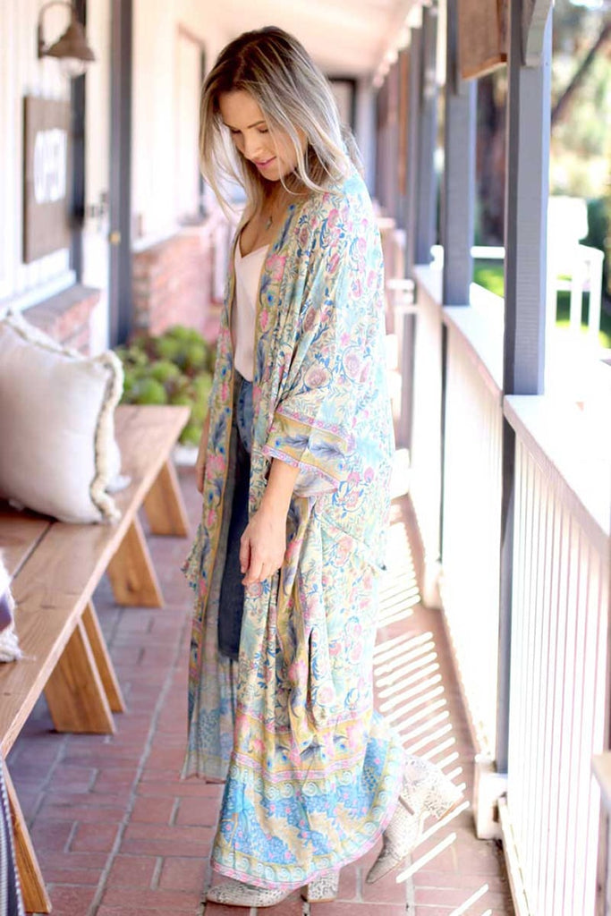 Long Paisley Bohemian Kimono Maxi Dress