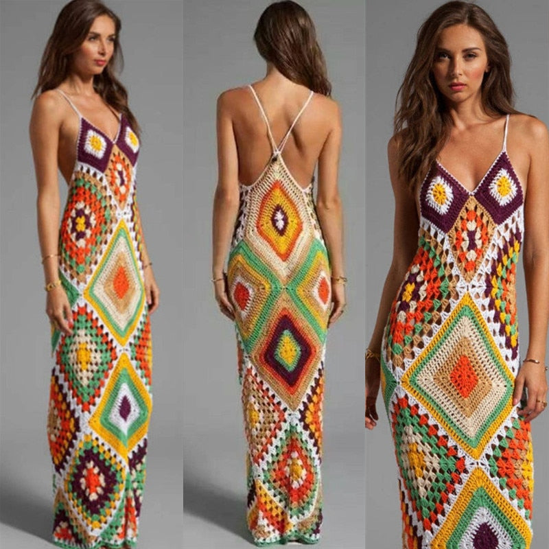 Colourful crochet maxi dress