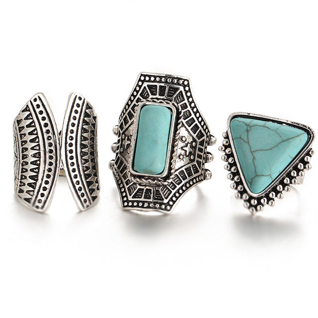 turquoise ring set , bohemian jewellery boho rings 