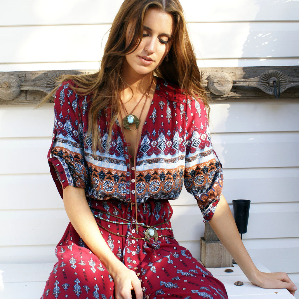 Bohemian Print Dress - Red wine & Green. Love that Boho Bohemian Print Dress - Red wine & Green. Love that Boho