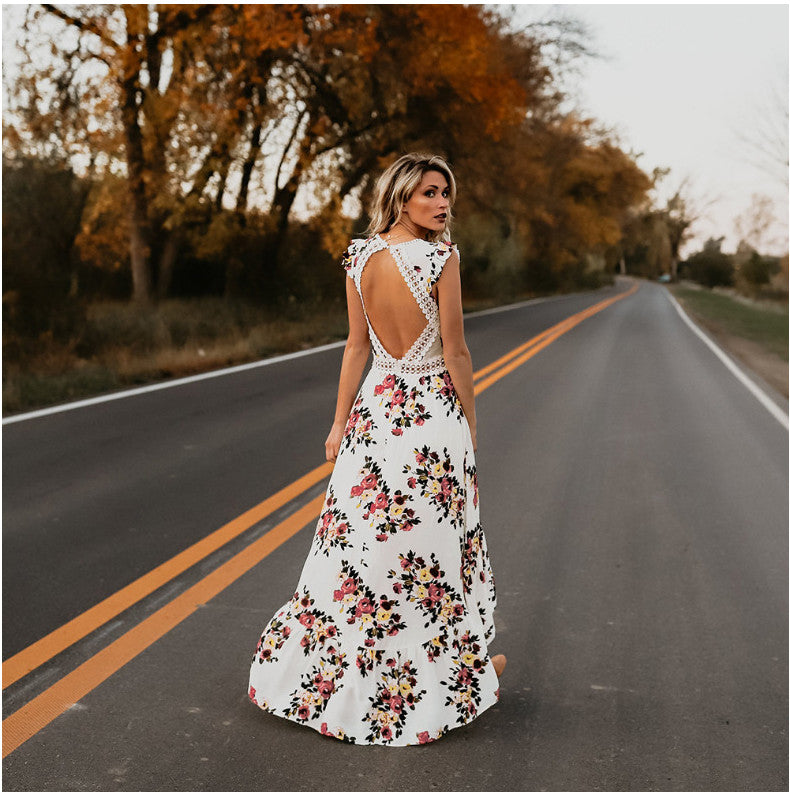Backless Floral Maxi Dress 
