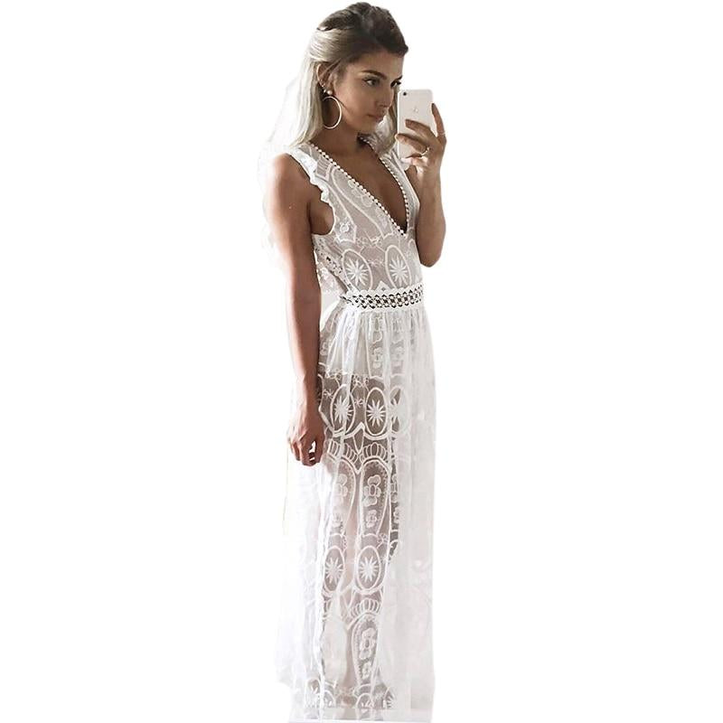 White Boho Lace Maxi Dress