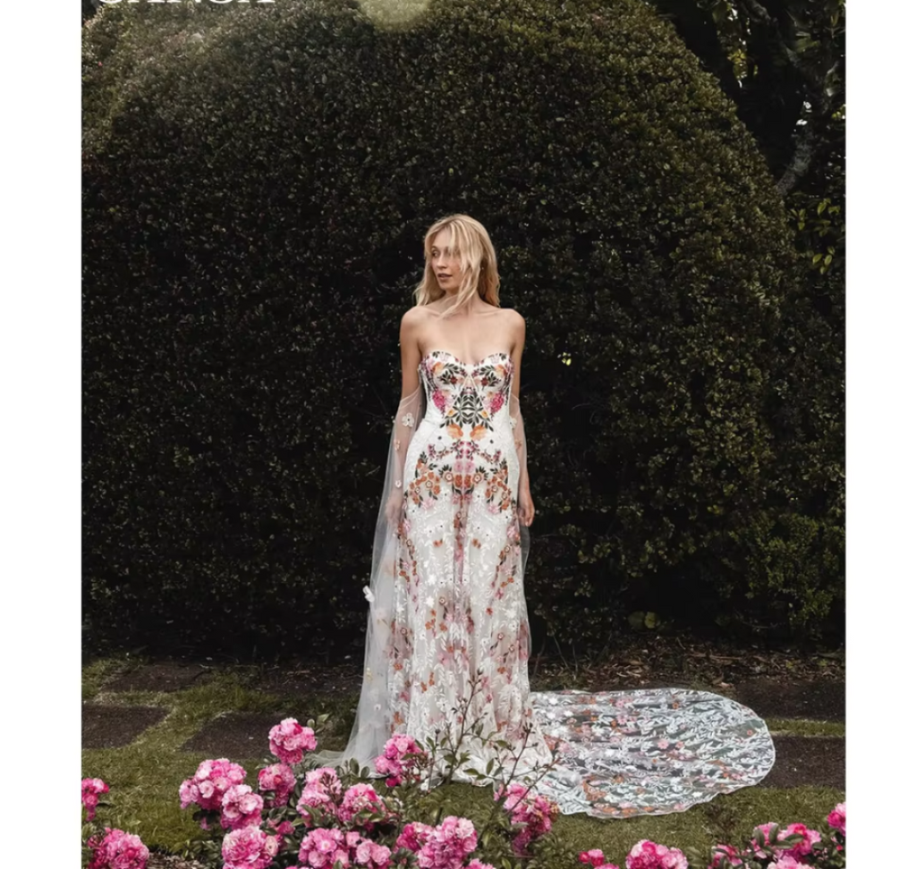 floral wedding dress, boho floral wedding dress