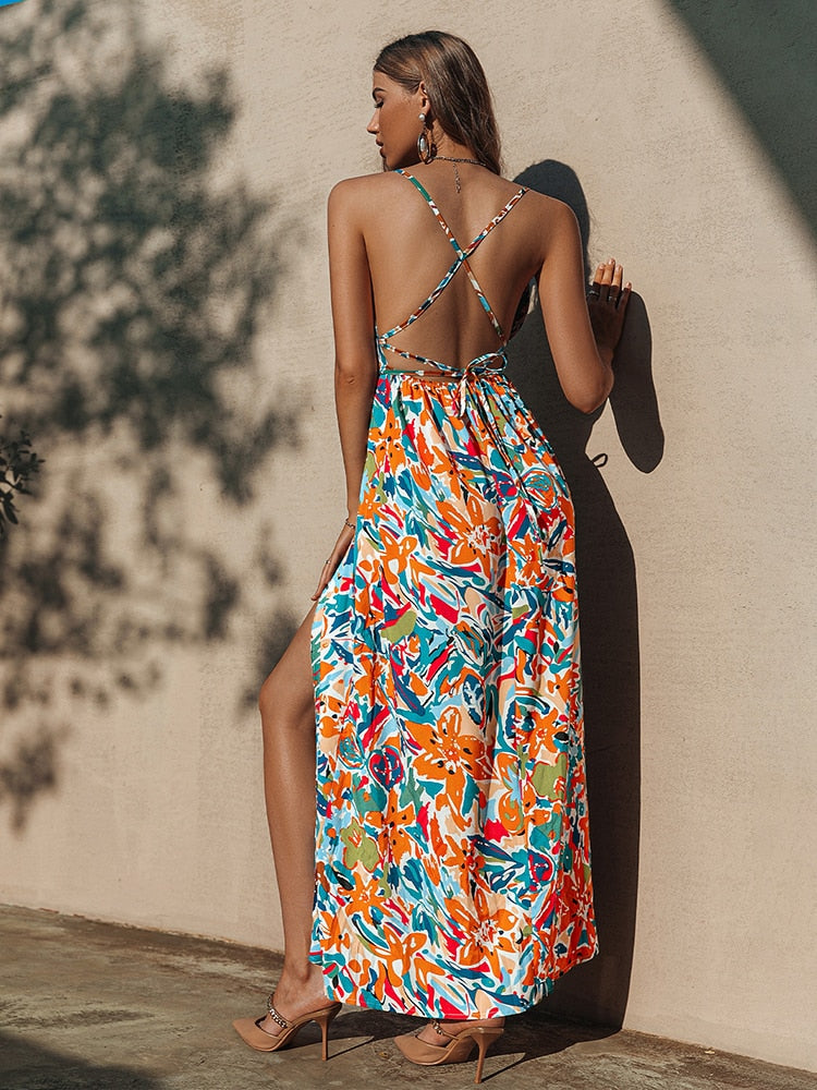 backless sumer maxi dress, floral maxi dress, summer dress