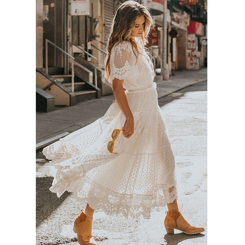 boho sheer dress Sunglow Sheer Midi Dress Bone / S/M