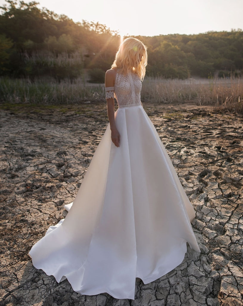 Off Shoulder Lace Halter Boho Bridal Gown I Love that Boho