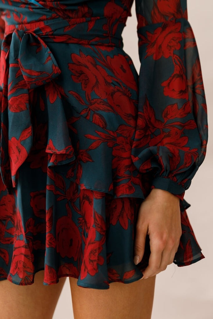 Long Sleeve Floral Print Ruffle Playsuit - multiple prints