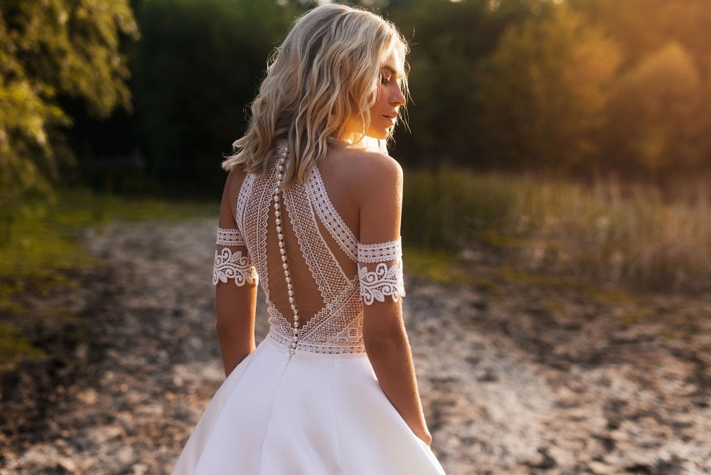 boho wedding dress , boho lace wedding dress