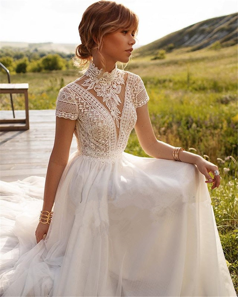 Boho Lace High Neck Wedding Dress I Love that Boho | Love that Boho Boho Lace High Neck Wedding Dress I Love that Boho | Love that Boho