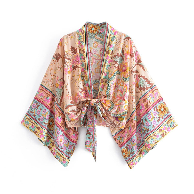 Long Kimono Robe with Batwing Sleeves