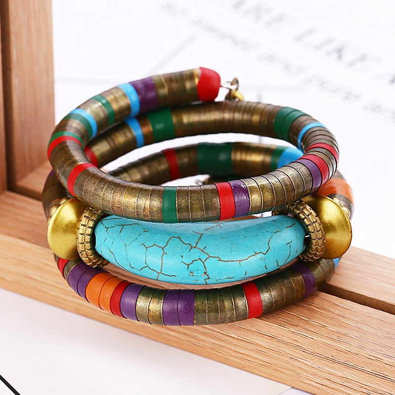 Boho Natural stone Snake Bangle  Bracelet ,  boho cuff bracelet