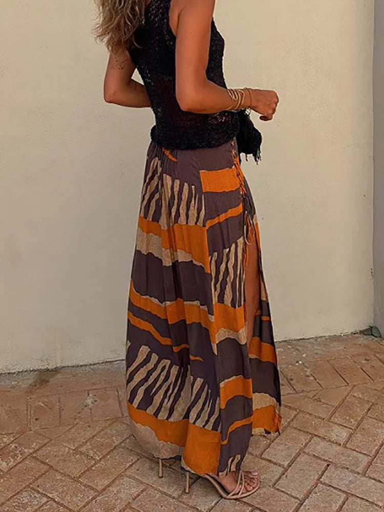 Orange Slit Maxi Skirt ,  boho skirt ,  boho orange skirt