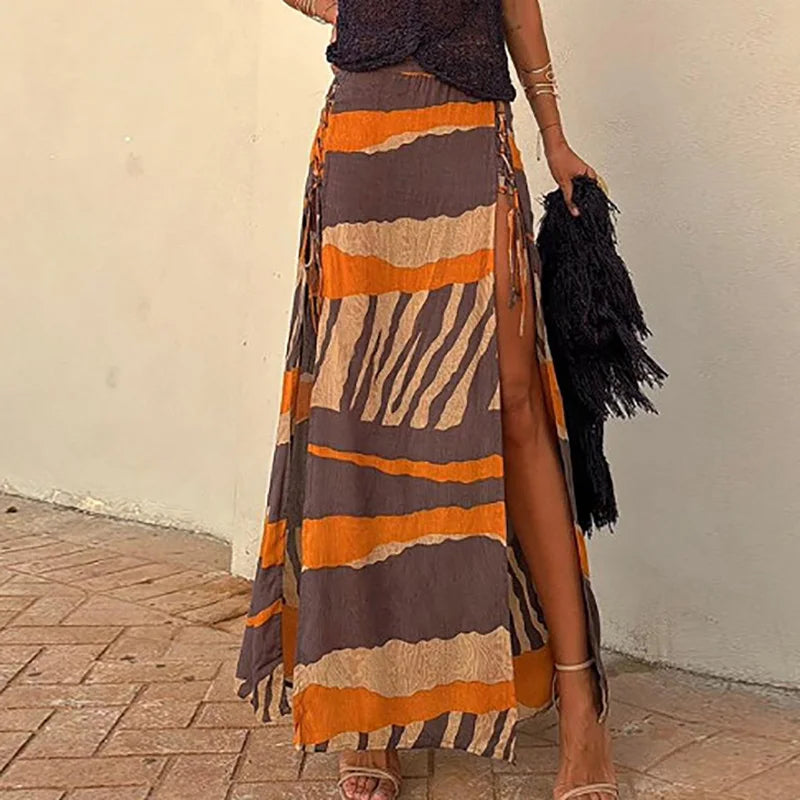 Orange Slit Maxi Skirt ,  boho skirt ,  boho orange skirt