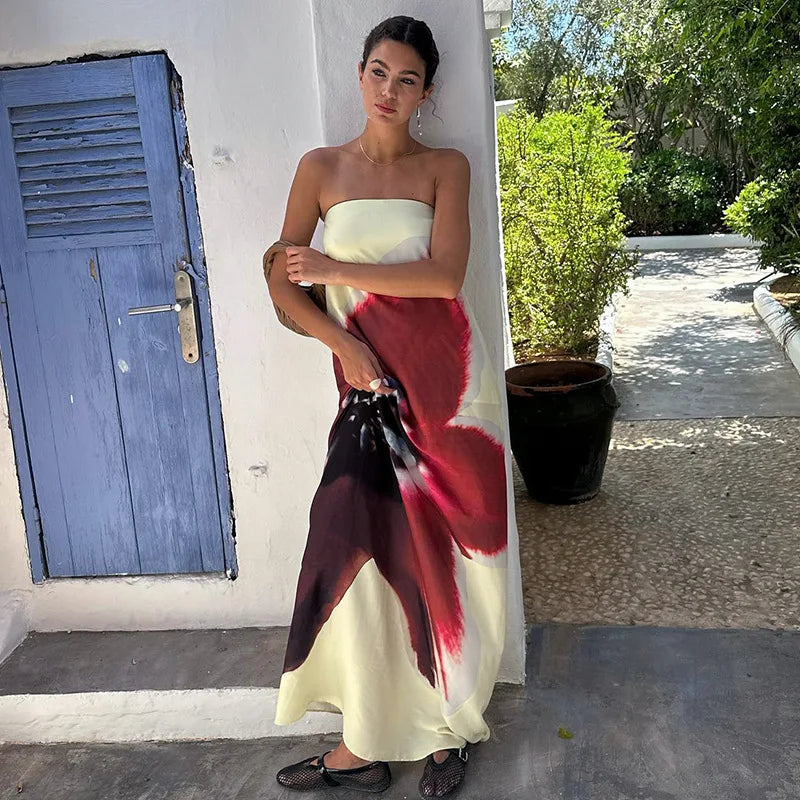 Floral Backless Belt  Maxi Dress
