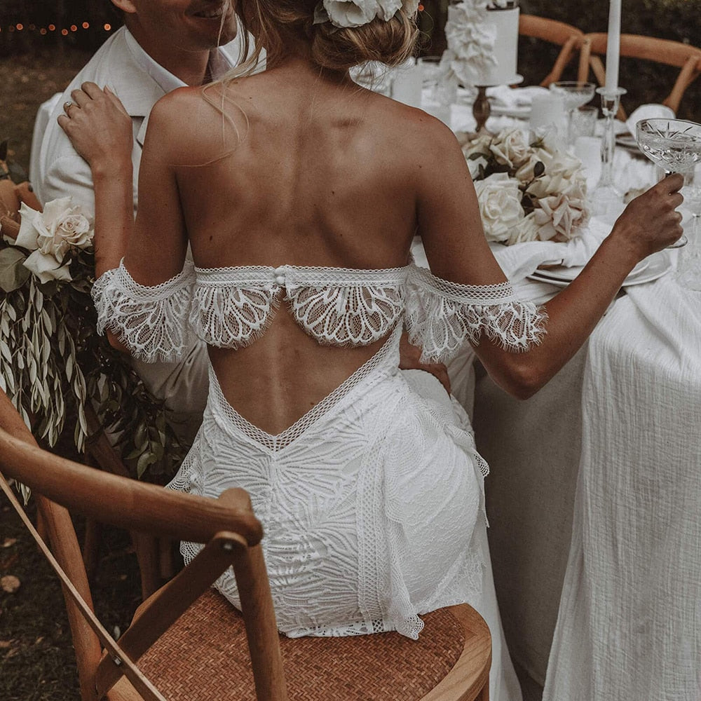 Boho wedding dress, Sweetheart Mermaid Lace Off-The-Shoulder Wedding Dress, boho lace wedding dress