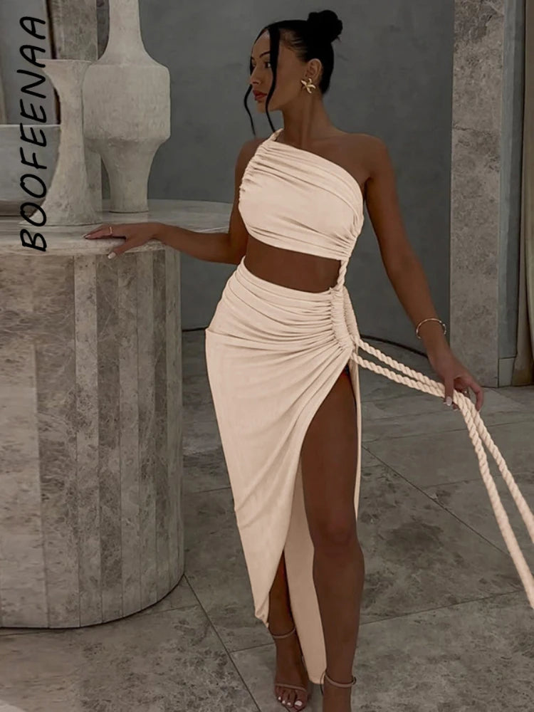 Asymmetrical Ruched Backless High Split Long Dress