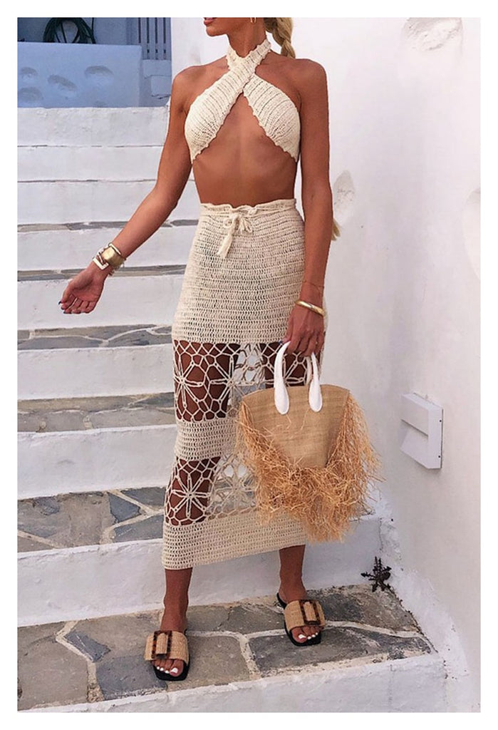 Crochet Crossed Top & skirt set, crochet skirt, croshet top, beach skirt