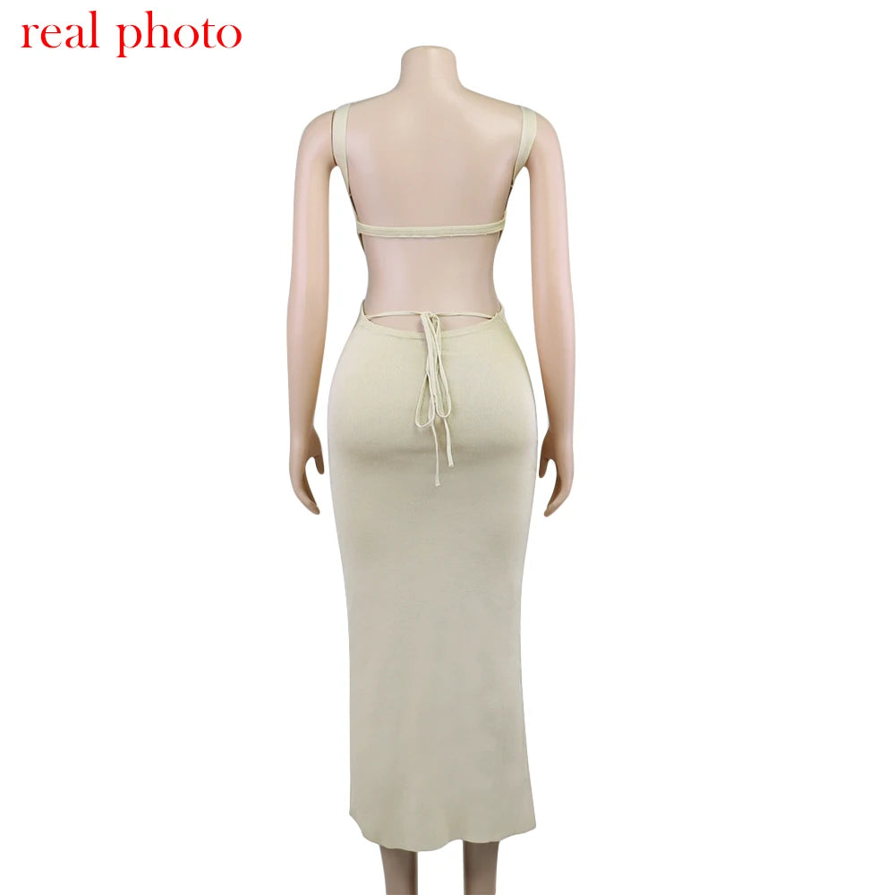 Backless Knit Stripe Maxi Dress