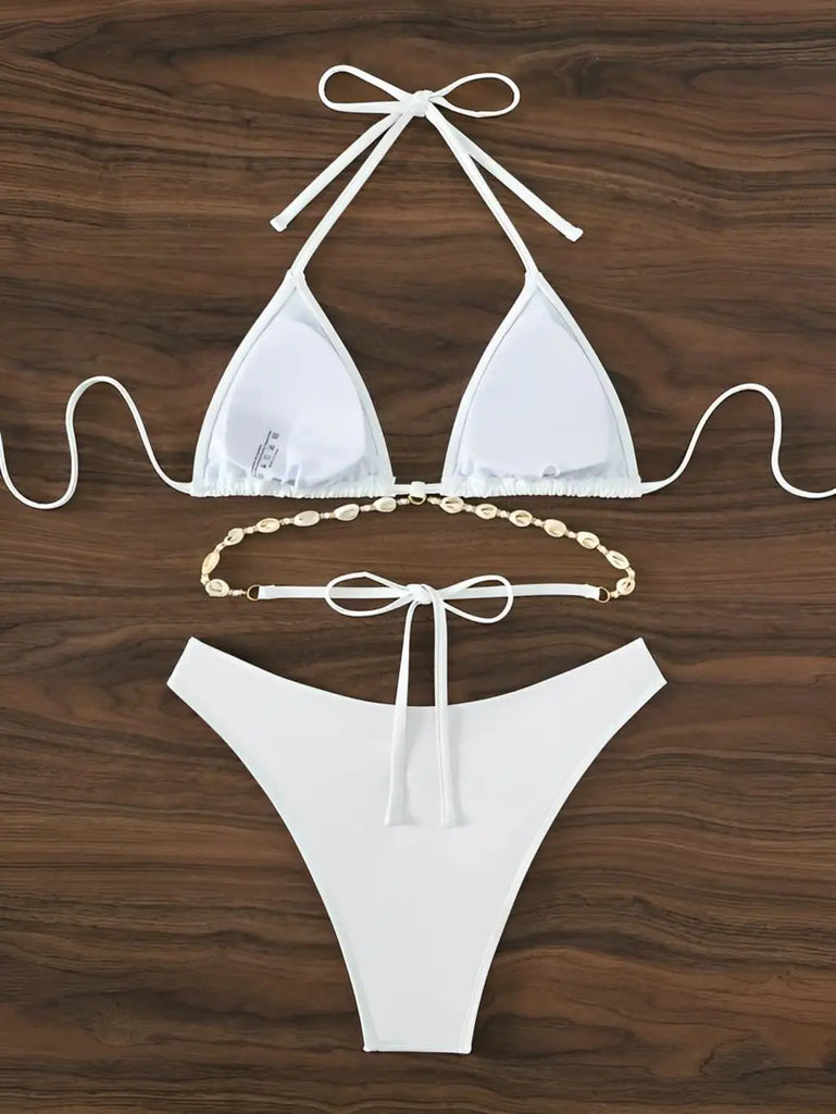 Triangle Bikini Set With Seashells , boho bikini with shell