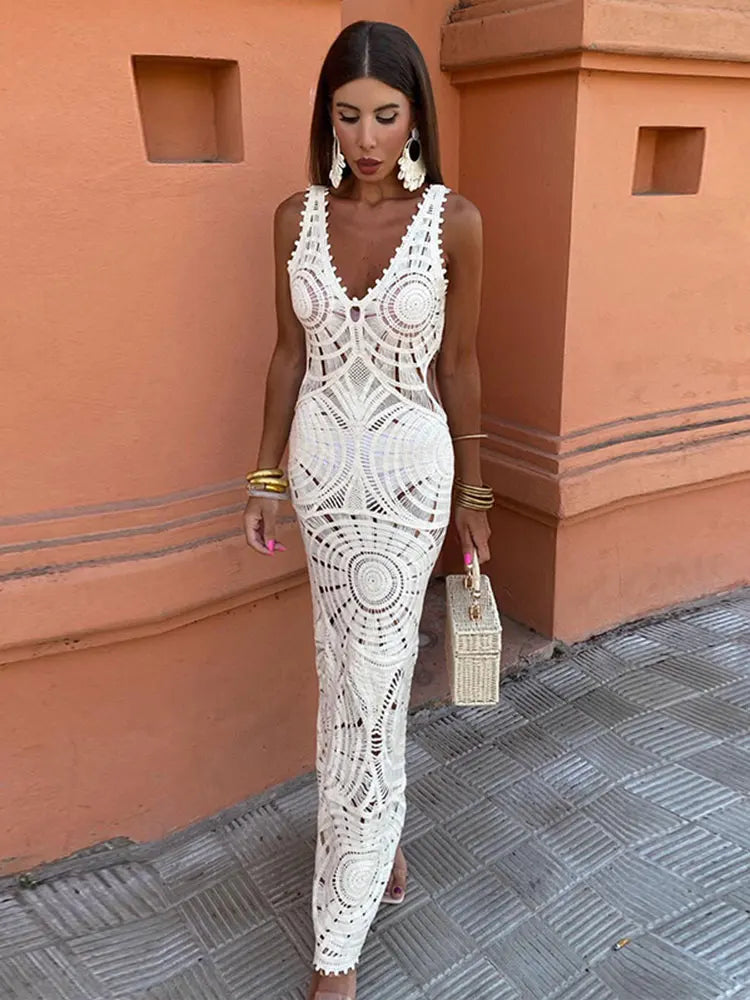 Elegant White Knitted Crochet Dress I Love that Boho