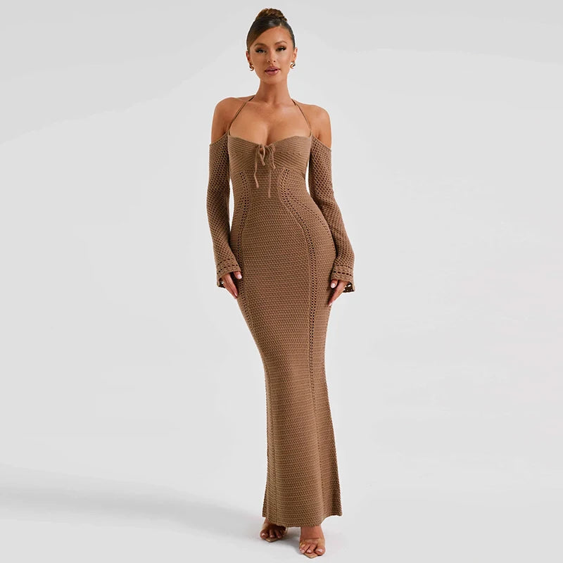 Knitted Halter Bodycon Maxi Dress