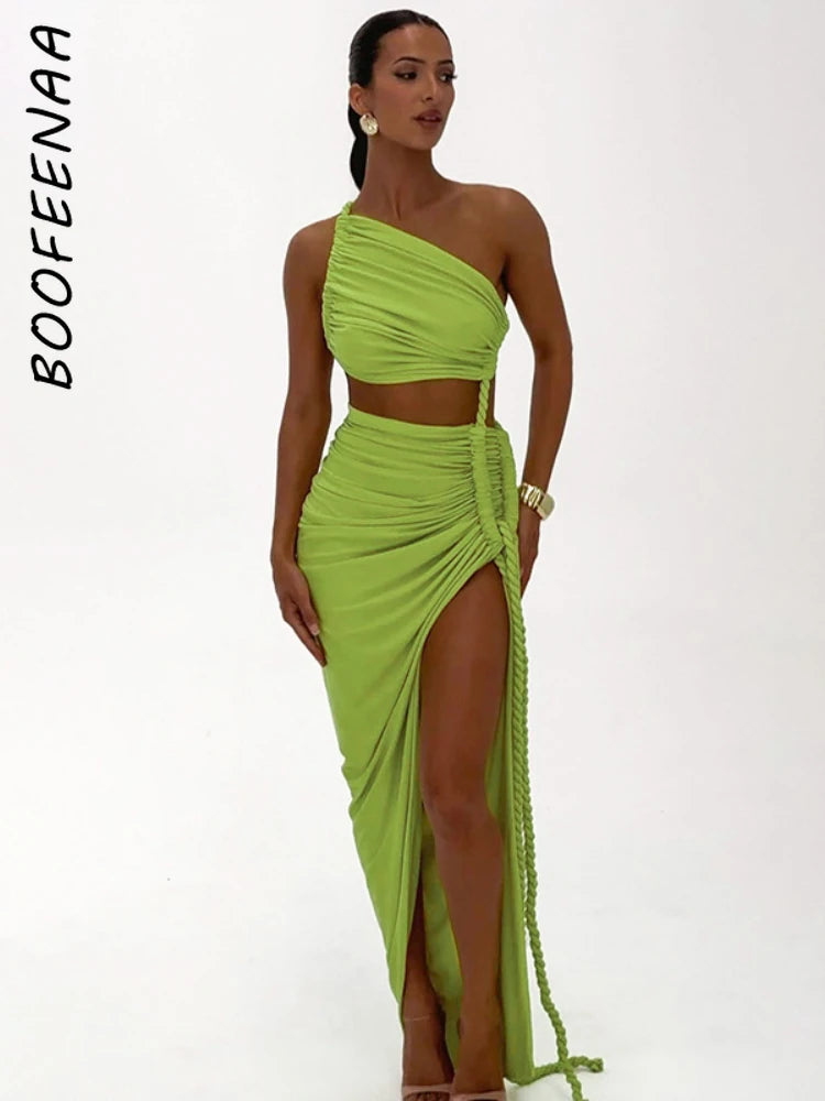 Asymmetrical Ruched Backless High Split Long Dress