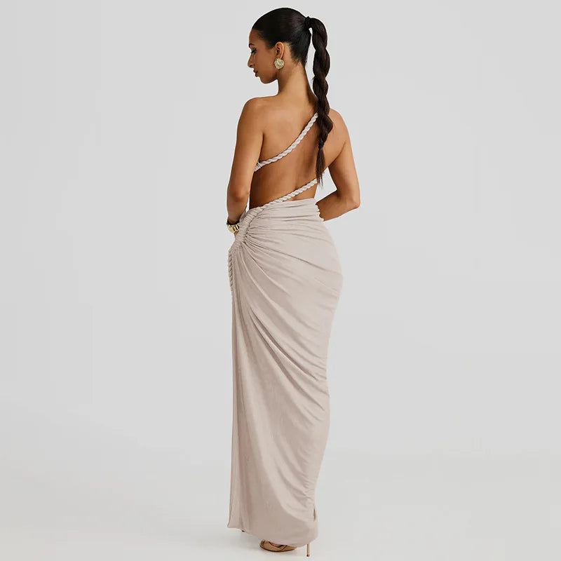 Asymmetrical Ruched Backless High Split Long Dress