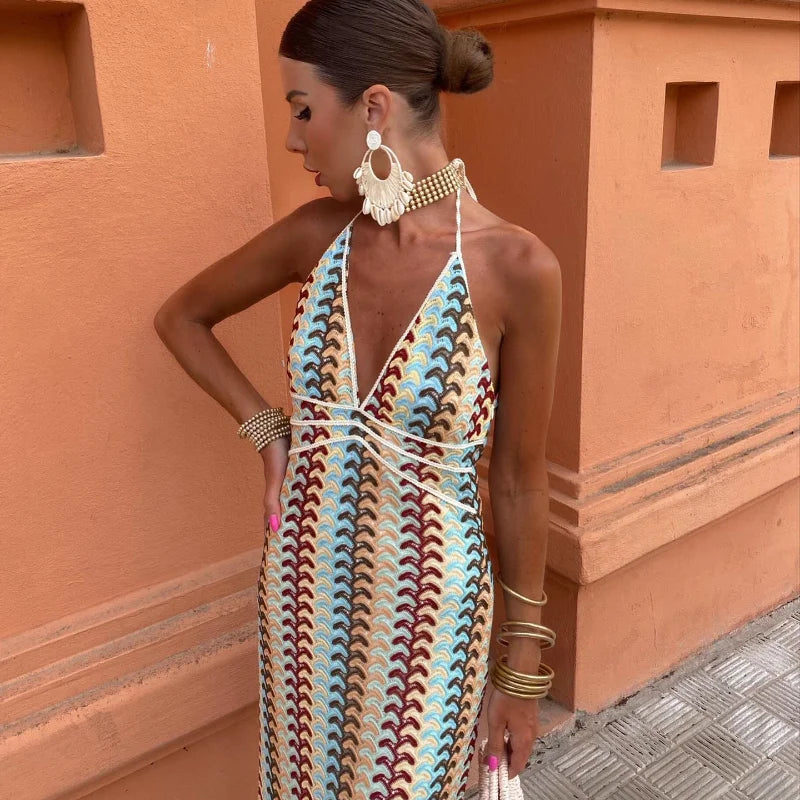 Backless Halter Pattern Maxi Dress I Love that Boho | Love that Boho Backless Halter Pattern Maxi Dress I Love that Boho | Love that Boho