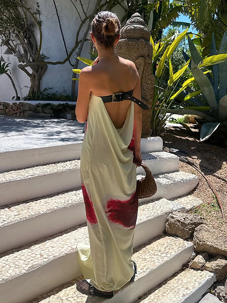 Floral Backless Belt  Maxi Dress , dress wit back belt