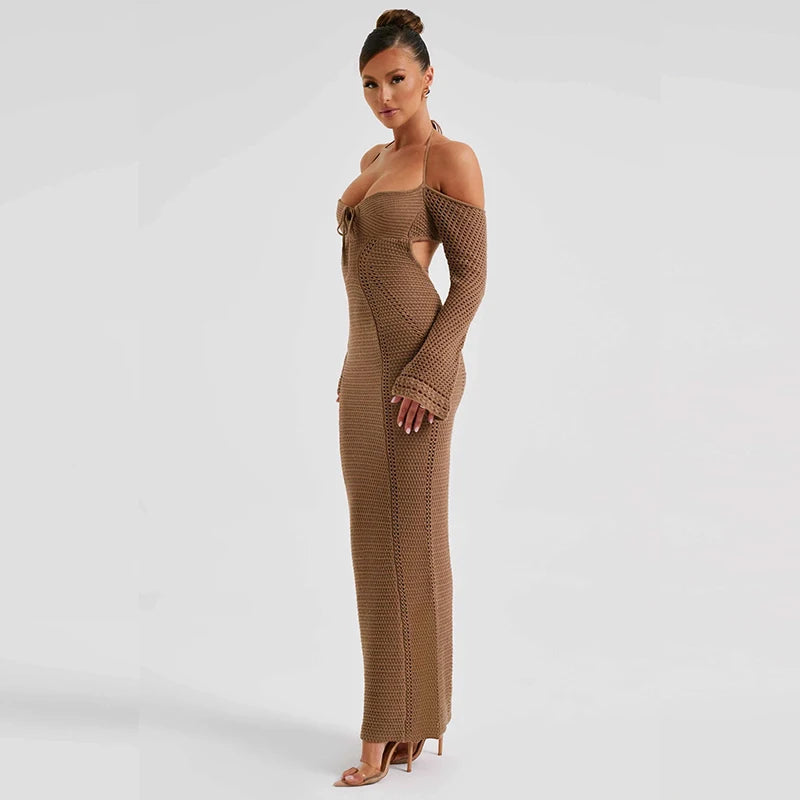 Knitted Halter Bodycon Maxi Dress