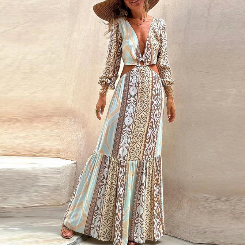 Hollow Bohemian Dress Vintage Printed