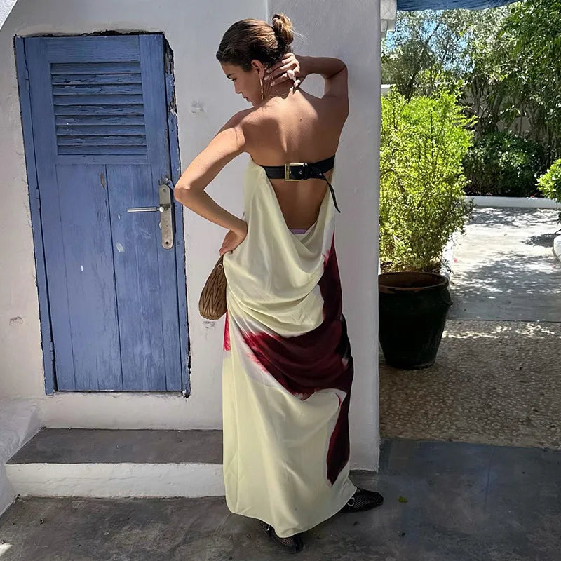 Floral Backless Belt  Maxi Dress