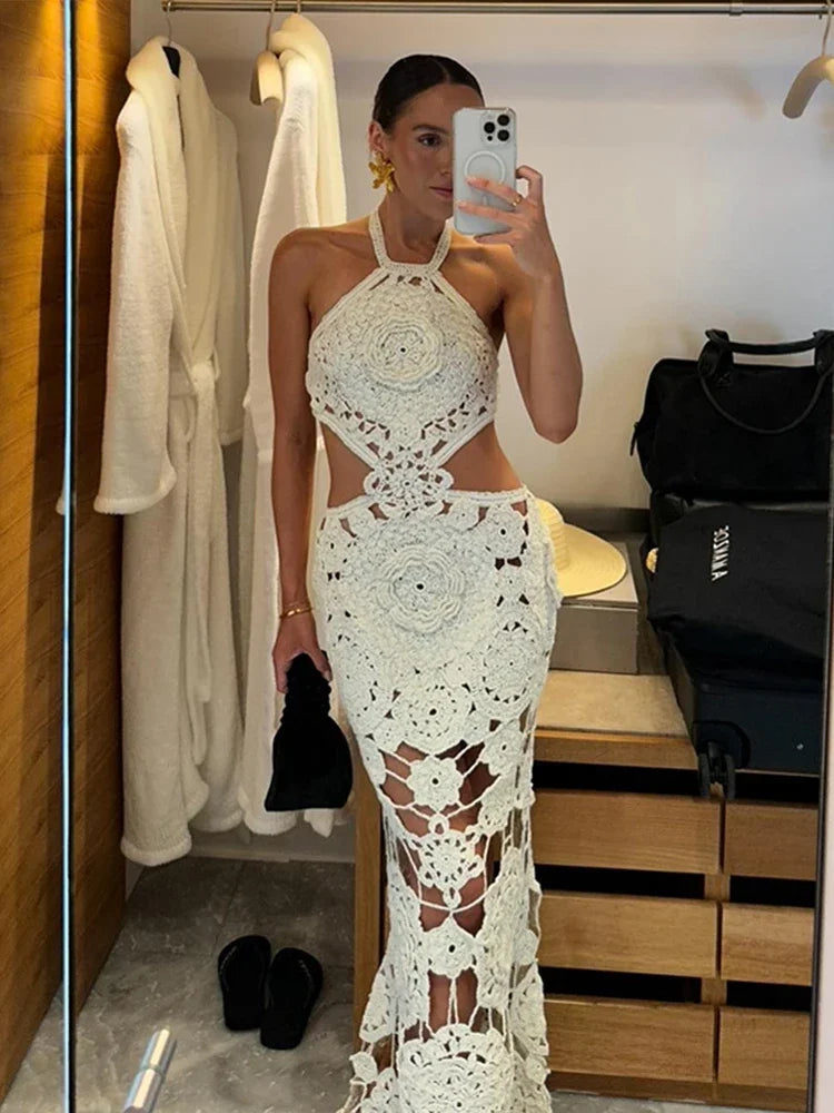 Knitted Halter Mermaid Hollow Out Dress