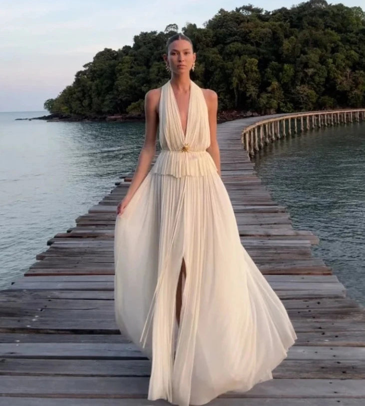 Backless Halter Pleated Chic dress I Love that Boho Love that Boho