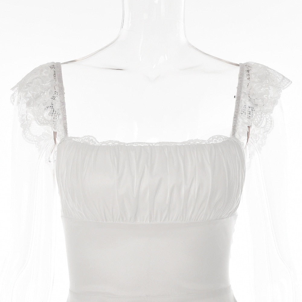 White Lace Strap Mini Dress