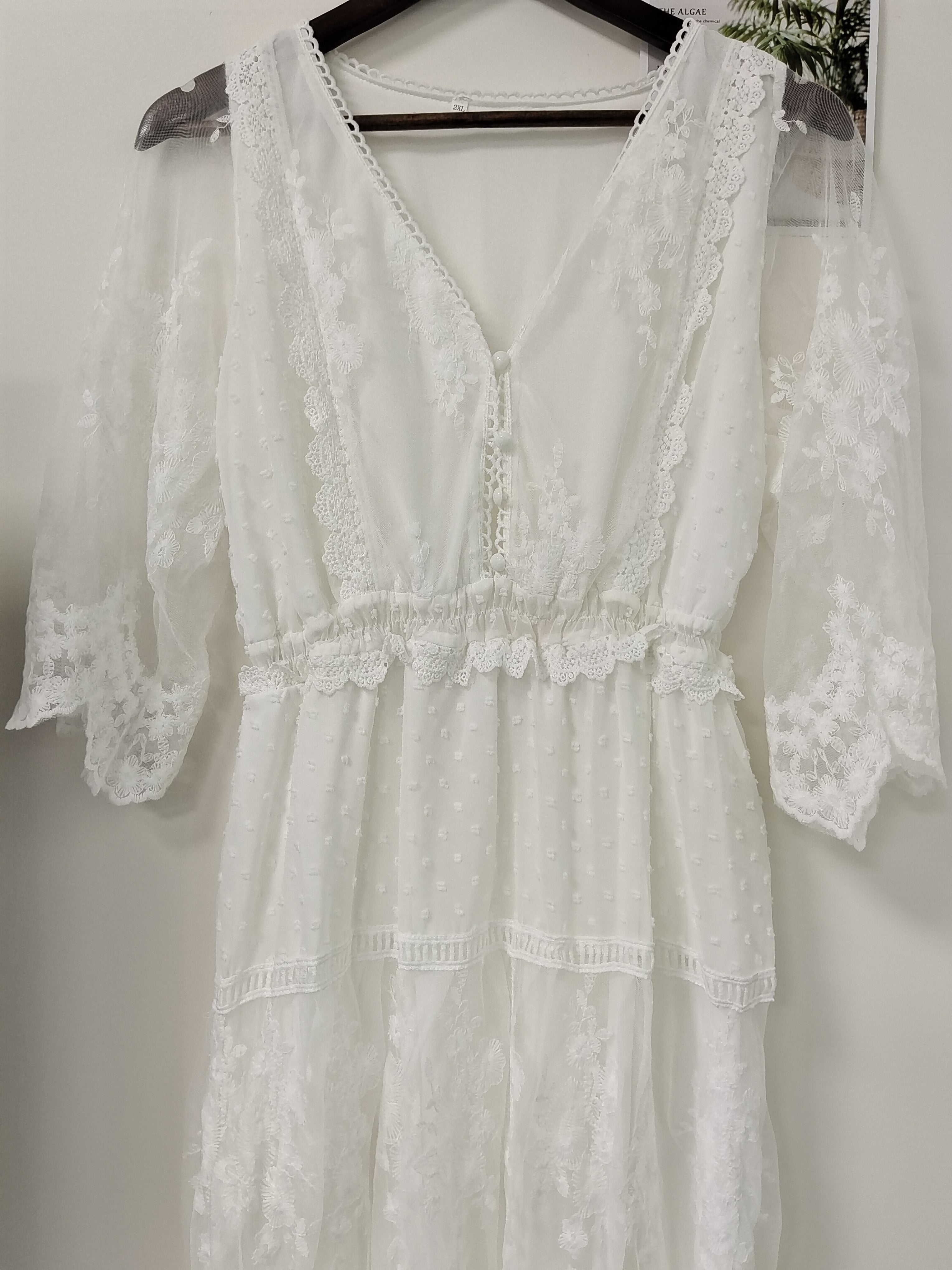 White Boho Dress I Cross Semi-Sheer Lace Maxi Dress I Love that
