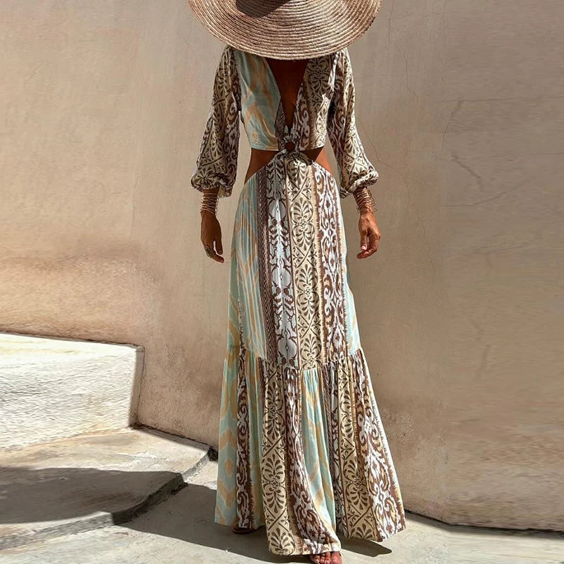 Hollow Bohemian Dress Vintage Printed