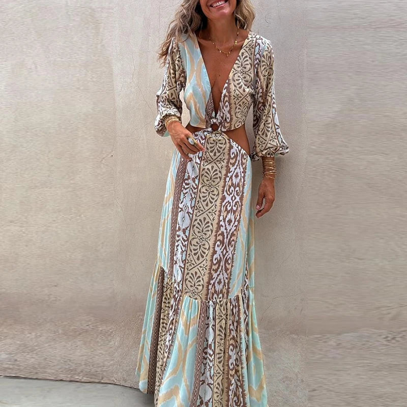 Hollow Bohemian Dress Vintage Printed