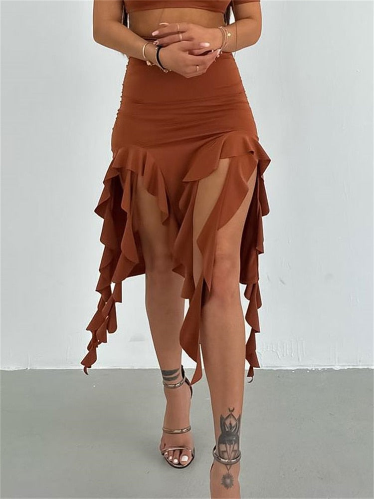 Tassel Ruffled High Waist Boho Skirt - multiple colors