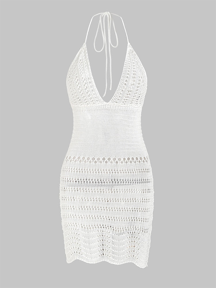 Crochet Bikini Knit Beach Dress. white crochet dress