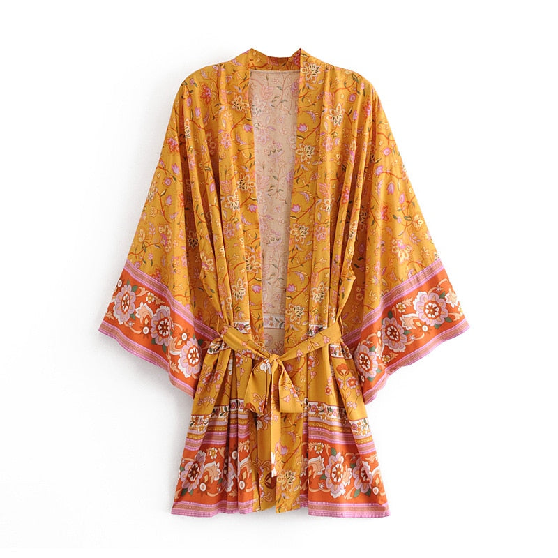 boho kimono, short boho kimono, Batwing Sleeve Bohemian Short Kimono