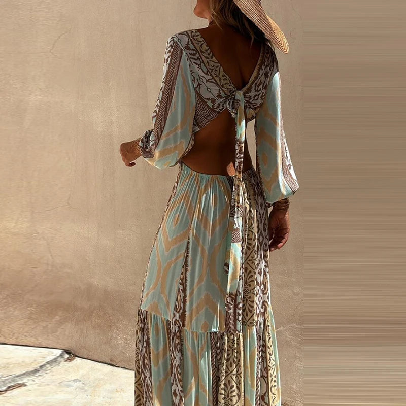 Hollow Bohemian Dress Vintage Printed